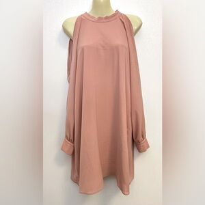 As U Wish Cold Shoulder Long Sleeve Dress Dusty Rose size M